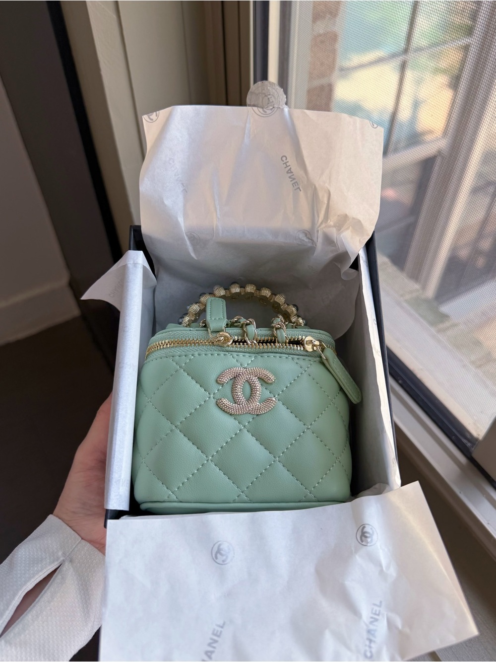 Chanel Beauty Quilted Enamel Mini Vanity Case Chain Bag GWP
